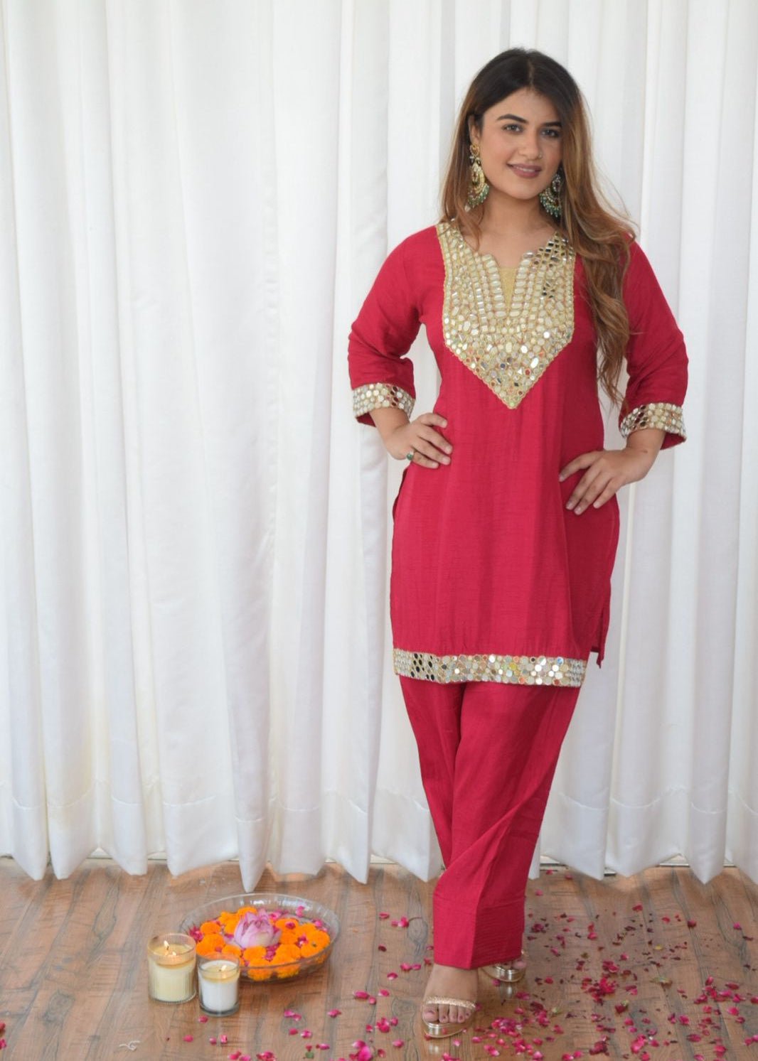 Pure Silk Mirror work Farshi salwar set