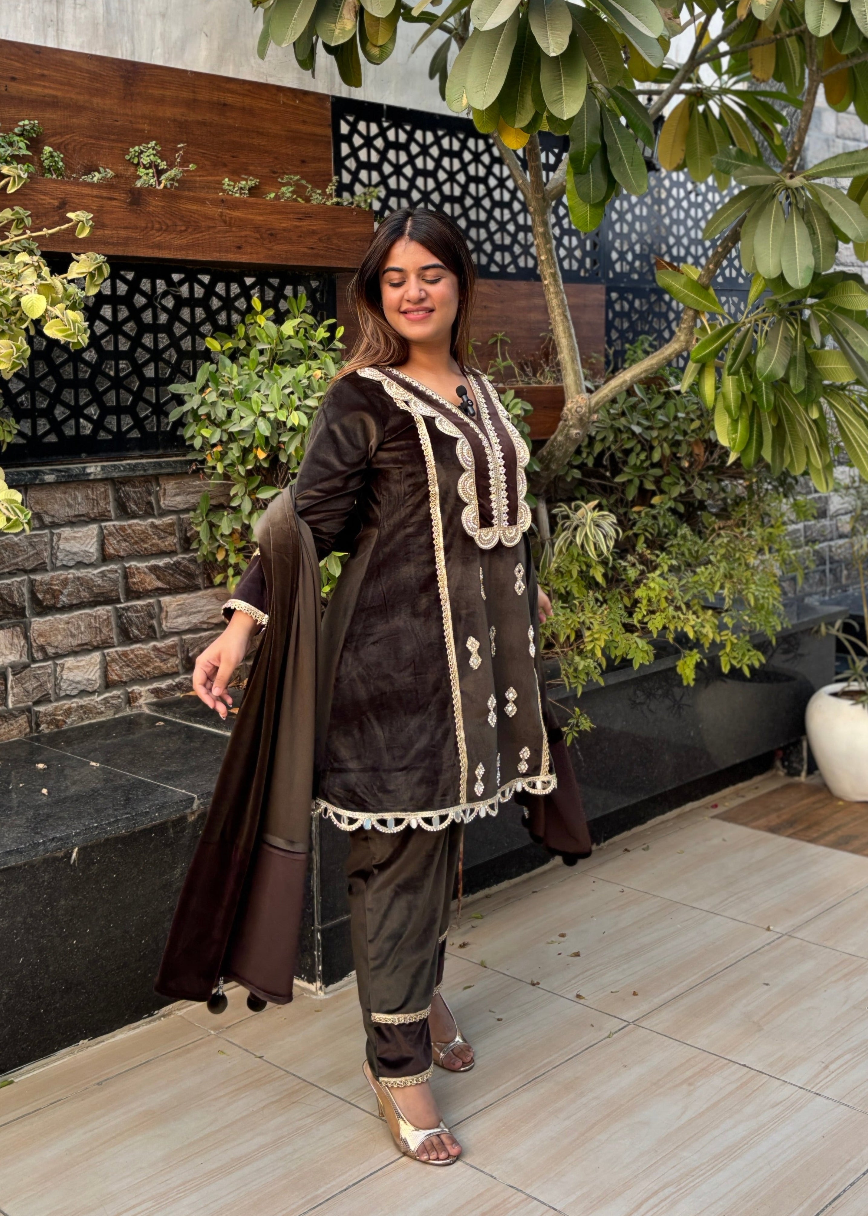 Ash Grey Velvet Peplum Suit Set