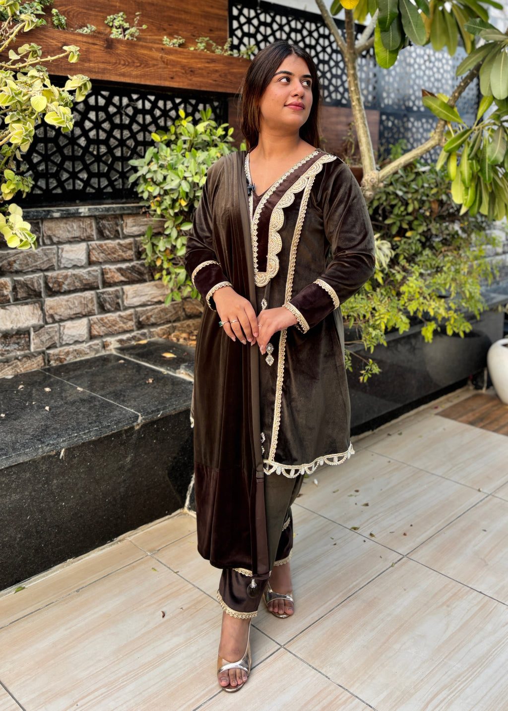 Ash Grey Velvet Peplum Suit Set